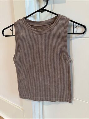 Gypsy + Jade Ribbed Cropped Tank Top in Taupe